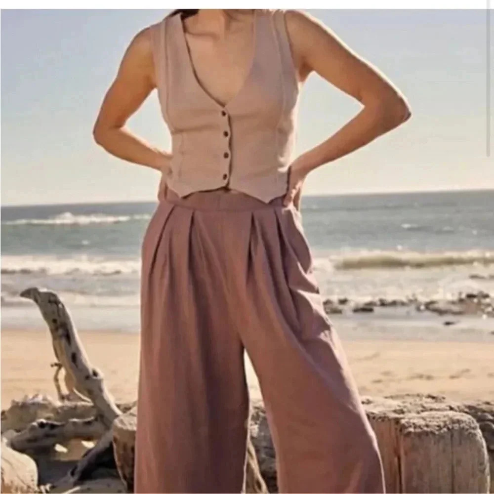 Free People Roxanne Matching Wide Leg Pants Set Purple XS